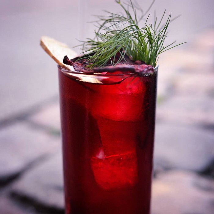 Beetroot basher from Duck and Cover - one of the best cocktail bars in Copenhagen, photo by Alexander Banck Petersen, photographer for Cocktails of Copenhagen