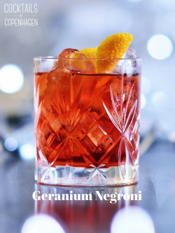 Geranium Negroni - New Years cocktail with Geranium gin by Cocktails of Copenhagen, photo by Alexander Banck Petersen