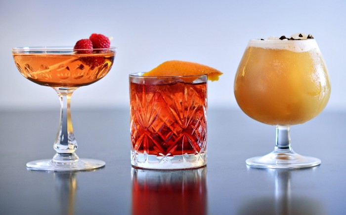 New Years cocktail menu by Cocktails of Copenhagen: Queen's Peach, Geranium Negroni & Mexican New Year's Resolution. Photo by Alexander Banck Petersen.